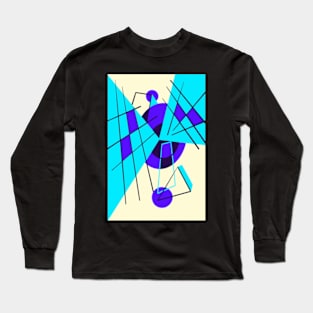 80s Retro Geometric Shapes Blue and Yellow Long Sleeve T-Shirt